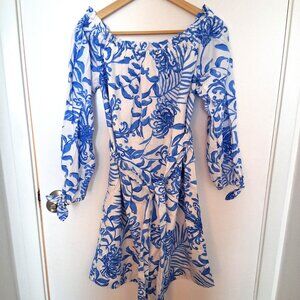 Lilly Pulitzer NWT JAMIELYNN Off The Shoulder Blue and White Size Medium